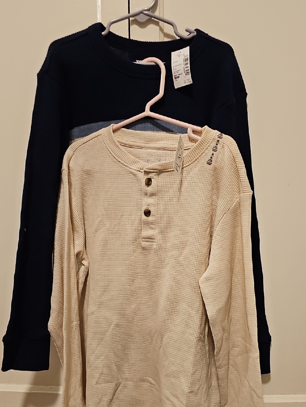 Moving Sale! Kids Long-Sleeve Henley Tops - Cream & Navy